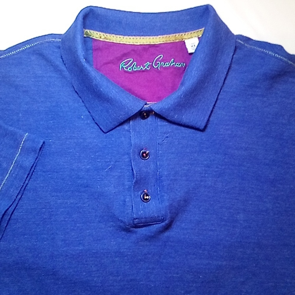 Robert Graham, Size XL, Blue w/Green Trim, Short Sleeve Polo Shirt